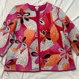 Chicos Sz 3  US 16/18 Women’s Heritage Quilted Jacket Pink Floral